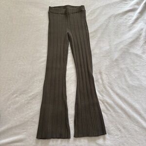 Ribbed Flare Pants in Olive Green